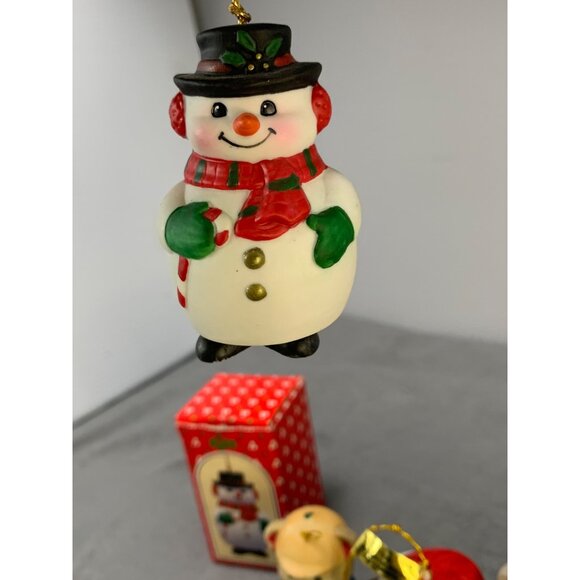 Vintage Russ Jasco Christmas Hanging Bell Ornaments 90s Snowman Bear Cat & Girl - Picture 9 of 16